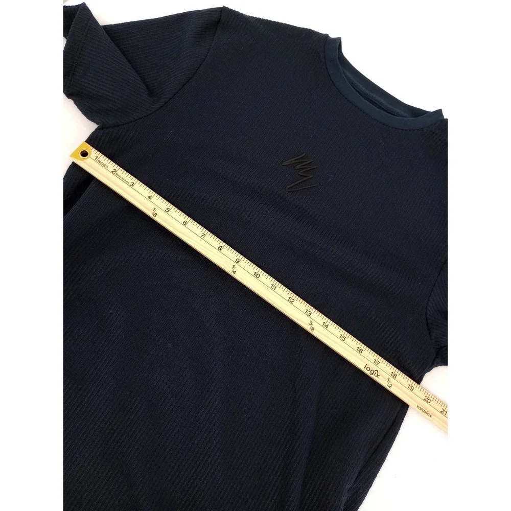River Island T-Shirt Mens Size M Navy Blue Ribbed Short Sleeve Logo